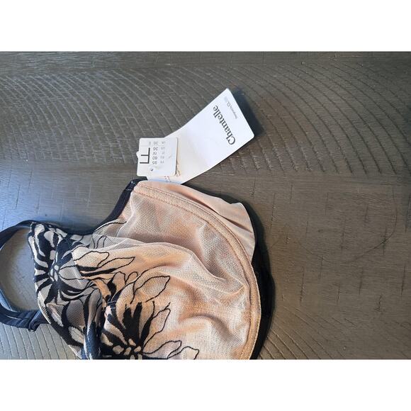 Chantelle Underwired Bra Womens 36F Black Nude Embroidered Floral Sheer Lingerie - Picture 3 of 8